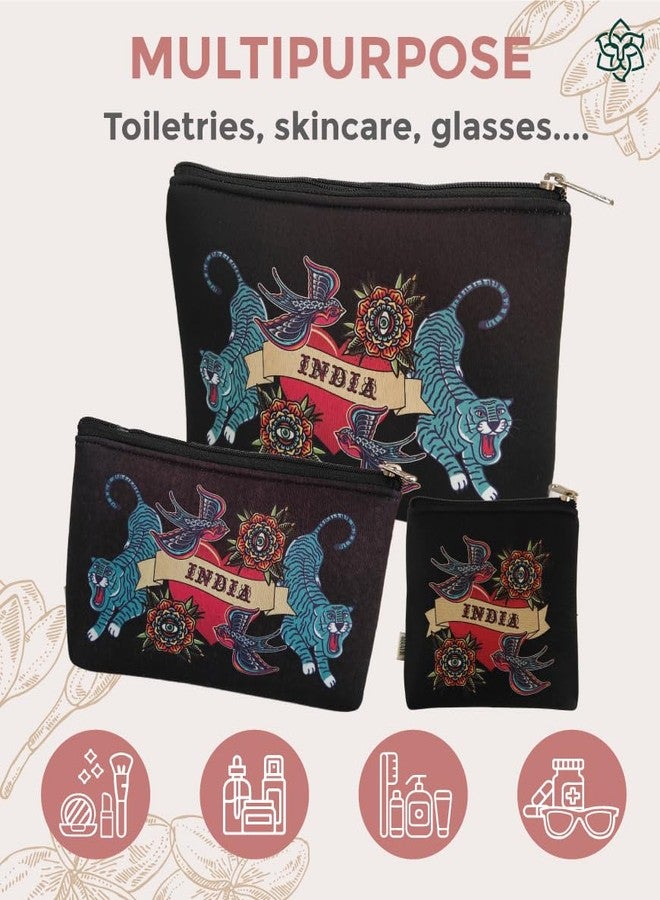 MaatirDesigns Maatir Souvenir Multi-Purpose Heart with India Pouches - Set of 3 | Multipurpose Travel or Makeup Pouch | Women Makeup Organizer Bag | Shaving Kit Bag for Men - Image 3